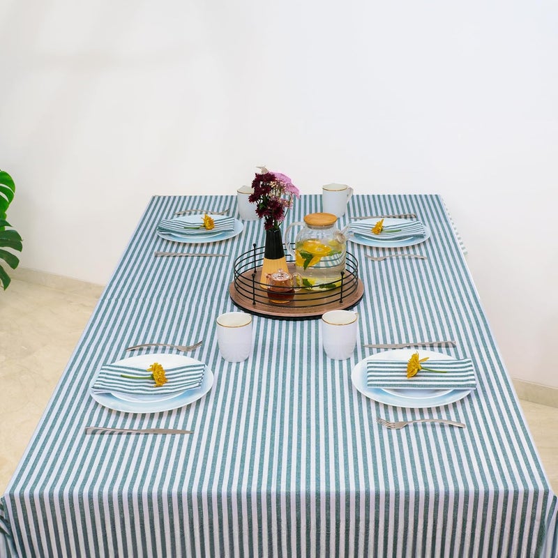 RUSTIQUE LINENS Candy Striped Table Cloth Water Stain Repellent 100 Cotton 48 Seater 3 Colors Meadow Green 230 CM X 150 CM