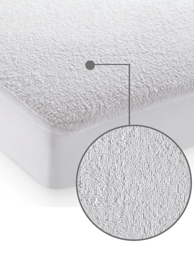 Blueberry Terry Waterproof Mattress Protector With Deep Pocket And All Around Elastics, 120X200+20cm, White - Image 1