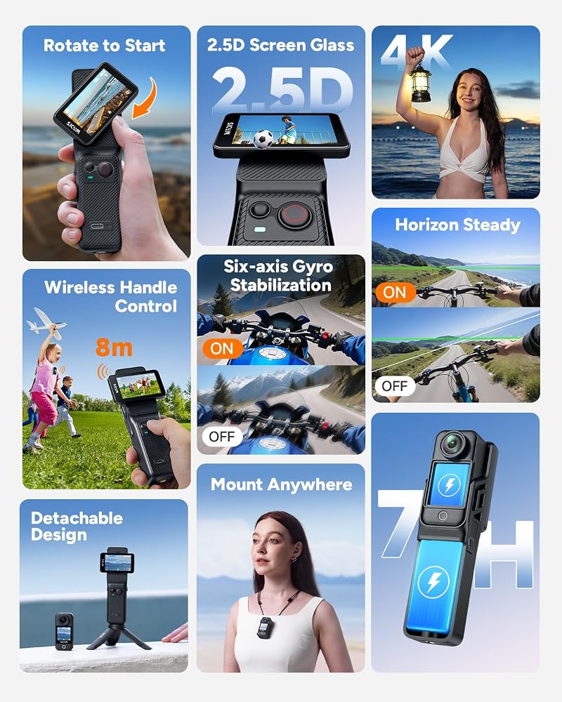 SJCAM C400 Vlogging Creators Combo, with 128GB Card, 4K Pocket Handheld Action Camera, 7H Power, 6-Axis Stabilisation, Waterproof, 2.29'' Touch Screen Travel Video Camera for Recording, Camcorder - Image 3