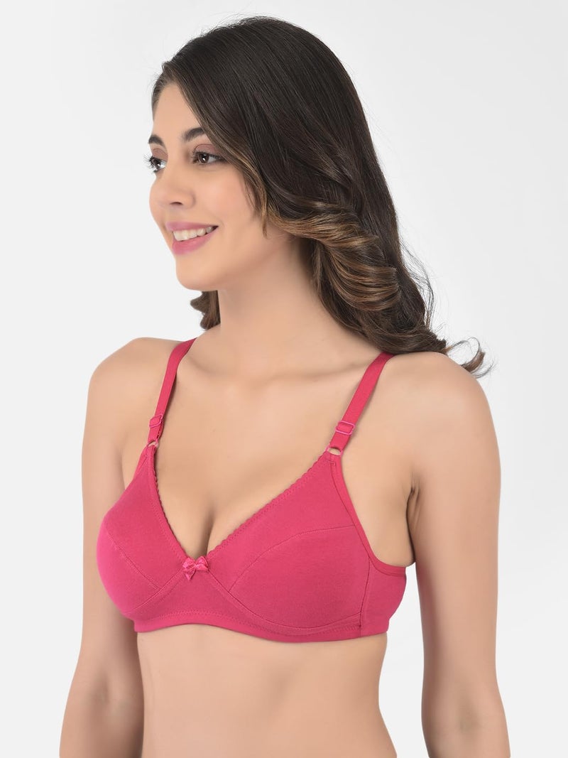 Rupa Softline Women's Cotton Polyester Wire Free Classic Plunge Bra (Pack of 2) (6051_White-Magenta_34) - Image 2