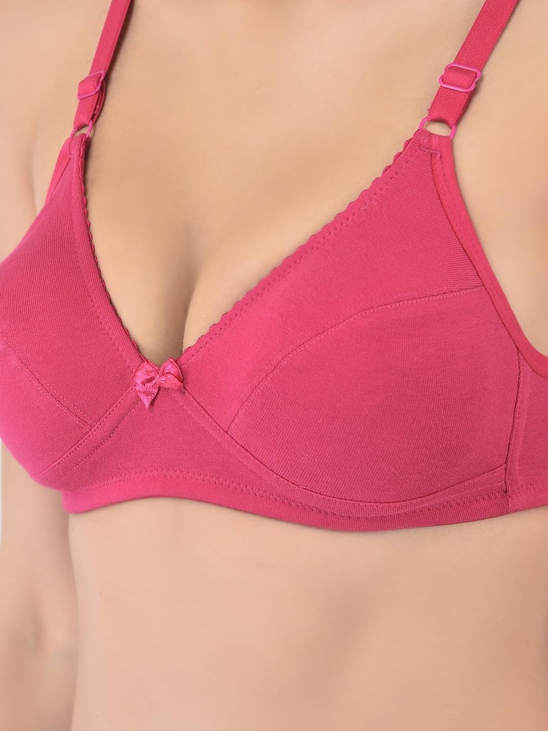 Rupa Softline Women's Cotton Polyester Wire Free Classic Plunge Bra (Pack of 2) (6051_White-Magenta_34) - Image 3