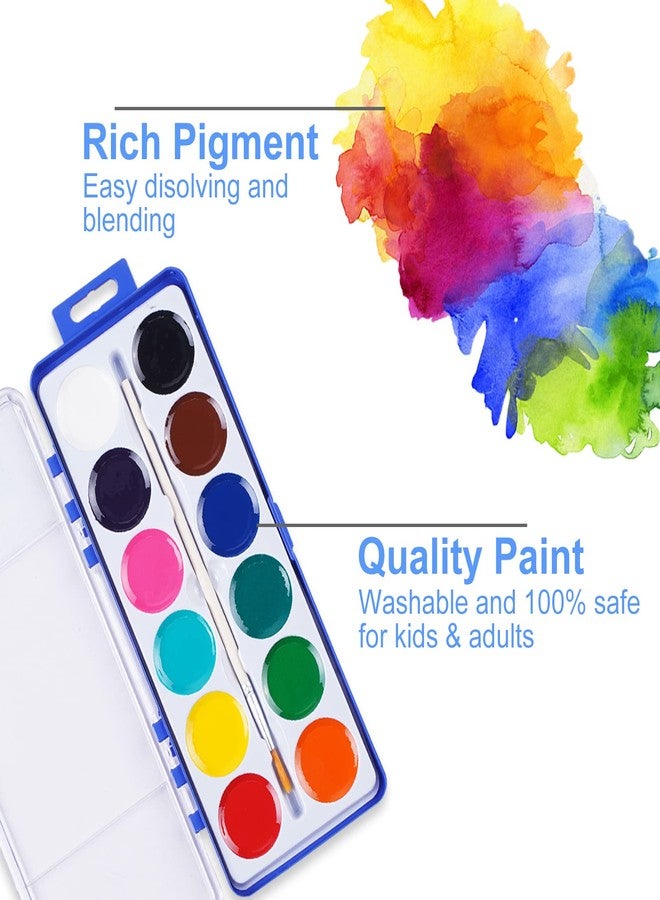 Keebor Watercolor Paint Set for Kids, 12 Colors, 24 Pack Washable Water Colors for Party Favors, Gifts, Classroom Supplies (Wood Brushes Included) - Image 3
