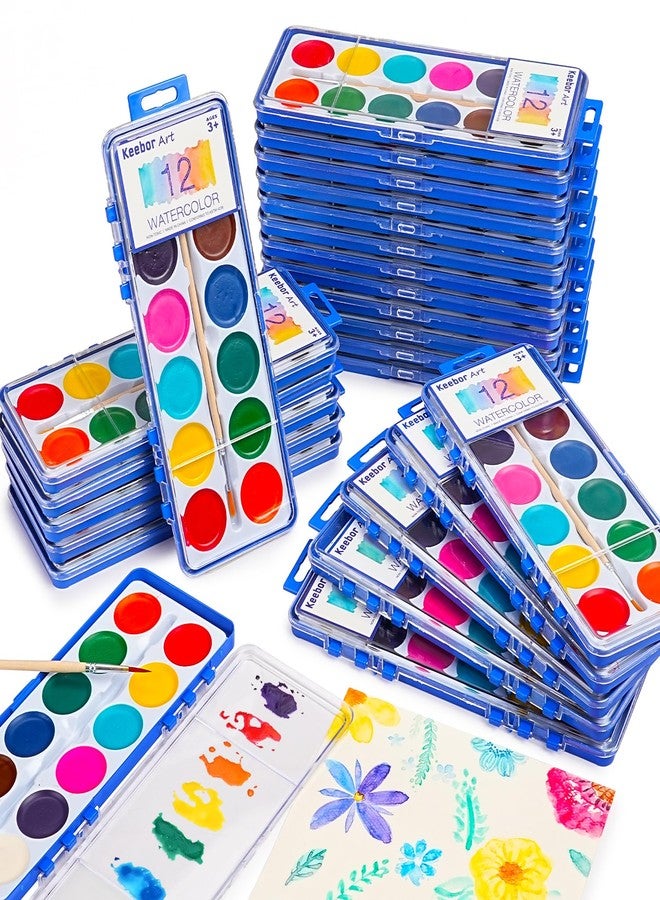 Keebor Watercolor Paint Set for Kids, 12 Colors, 24 Pack Washable Water Colors for Party Favors, Gifts, Classroom Supplies (Wood Brushes Included) - Image 1