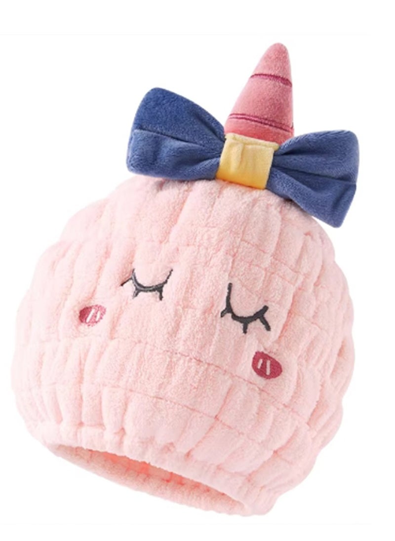 Generic Cute Animal Pattern Hair-Dry Hat, Pull Over Design, Elasticity Adjustable, fleece hat, Quickly Dries Hair (pink unicorn)  - Image 1