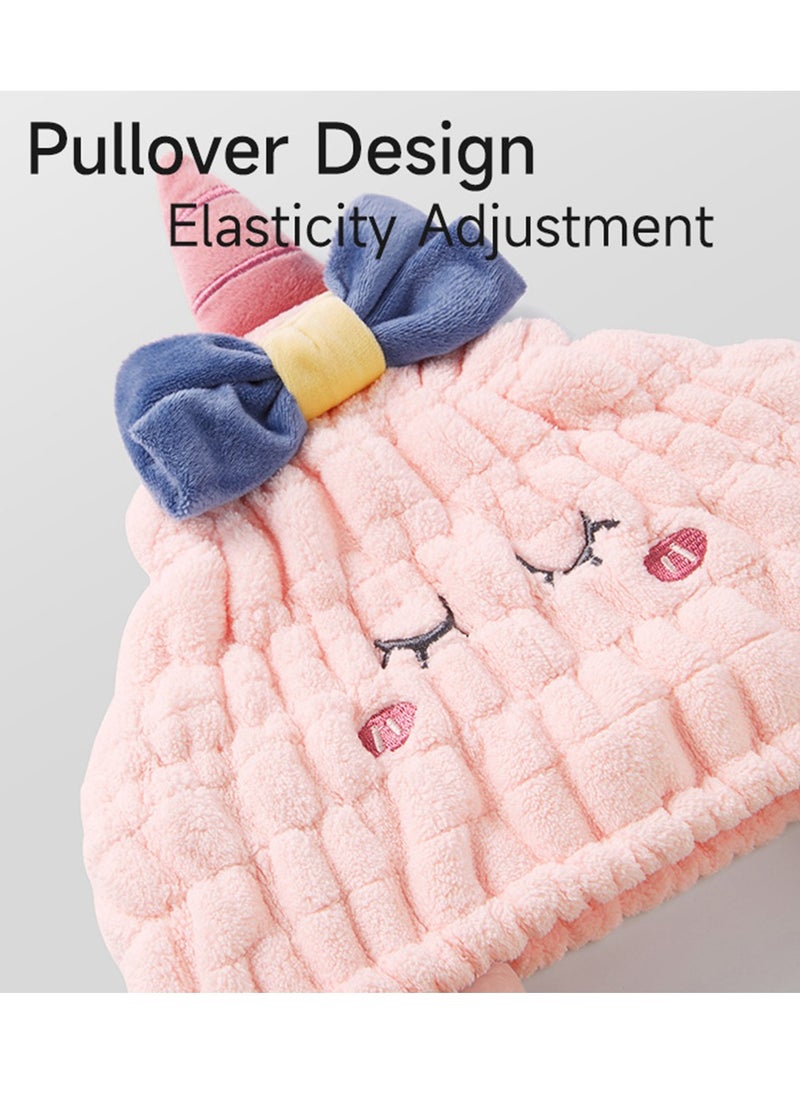 Generic Cute Animal Pattern Hair-Dry Hat, Pull Over Design, Elasticity Adjustable, fleece hat, Quickly Dries Hair (pink unicorn)  - Image 2