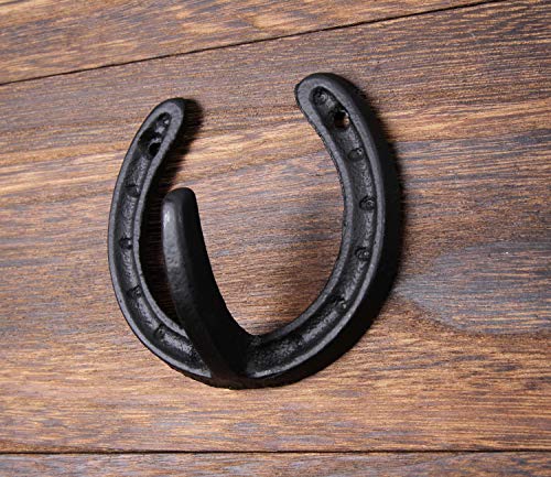 ICObuty Coat Hook Hat Horse Hook Vintage Wrought Iron Wall Mounted Screws Included Wall Hook (Horseshoe) - Image 3