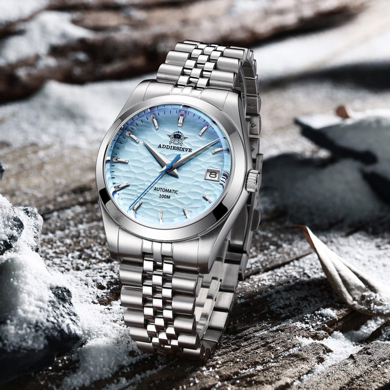 ADDIESDIVE Men's Wrist Watch Automatic Sapphire Crystal 100 M Waterproof Mechanical NH35A Analog Small Sky Blue Dial - Image 3