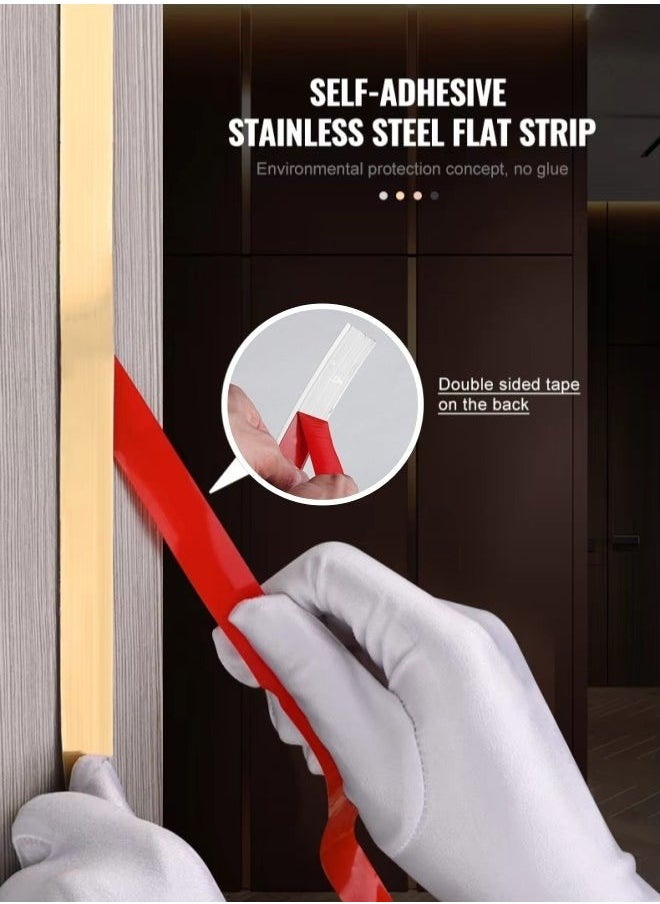 Generic 3 Meter Stainless Steel Flat Decorative Line Wall Sticker Background Wall Ceiling Edge Strip Self-adhesive Decorative    Self-Adhesive Stainless Steel Mirror Decorative Strips - gold Wall Trim, Peel & Stick Metal Frame Border for  Mirror Frame, Wall, Fireplace and Home DIY Decoration  - Image 4