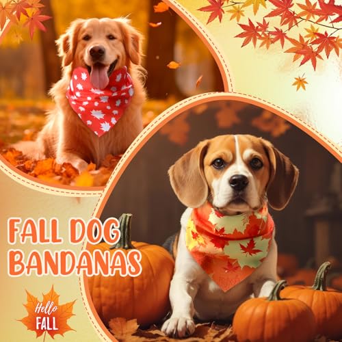 Shyyween 100 Pieces Thanksgiving Fall Dog Bandanas Bulk Maple Leaves Autumn Dogs Bandanas Soft Doggie Bibs Adjustable Triangle Scarves with Pumpkin Patterns for Small Medium Large Pet Costume - Image 3