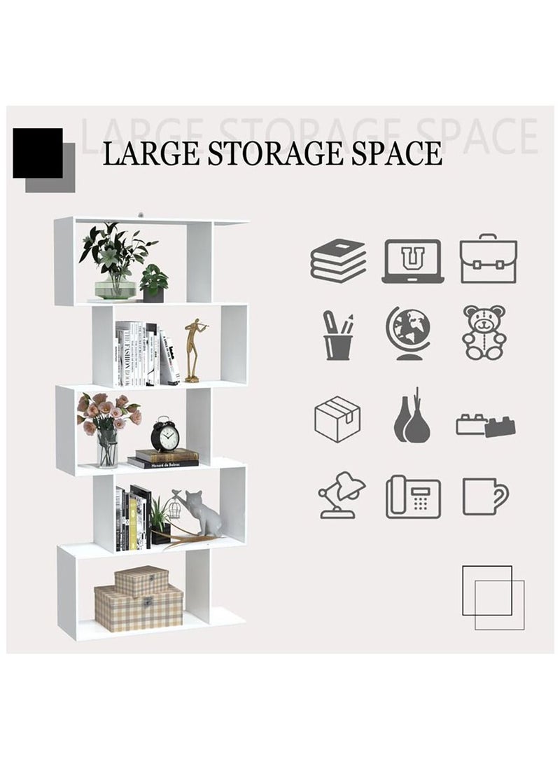 MODERN HOME Modern 5-Tier S-Shaped Bookcase | White Zigzag Geometric Display & Storage Shelf - Image 4