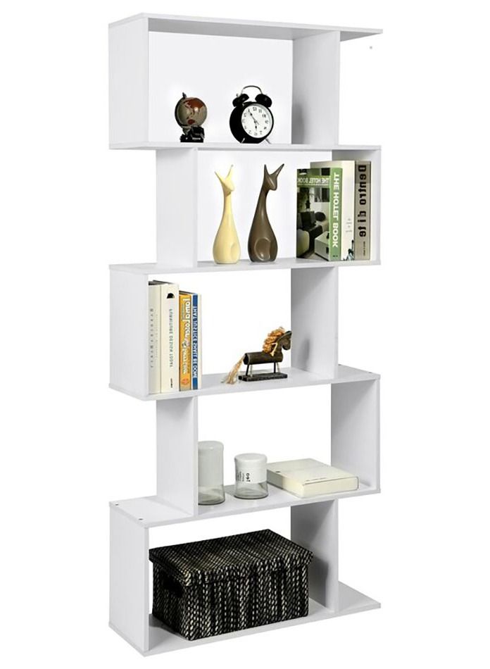 MODERN HOME Modern 5-Tier S-Shaped Bookcase | White Zigzag Geometric Display & Storage Shelf - Image 5