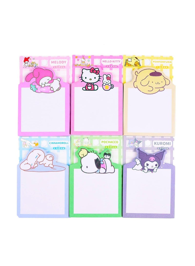 Y&D Cute Sticky Notes, Kawaii Sanrio School Supplies, Stationary 3.75x2.75 in Cartoon Series Self-Stick Note Pads Fun Office Supplies Set 6 Pack  - Image 1