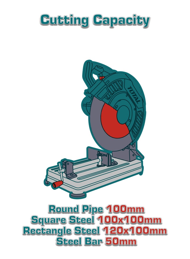 Total 2200W Cut Off Saw, 355mm Blade Size, 3700rpm No-Load Speed, Metal Cutting Machine with 14 Inch Cutting Disc - Image 4