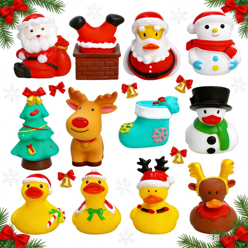 Yomwet 25 Inch Rubber Ducks for Kids Pack of 12 Mini Christmas Ducks Cute Holiday Ducking for Gift Toys Party Favors Jeep Ducks Themed Bath Toys for Toddlers Kids - Image 2