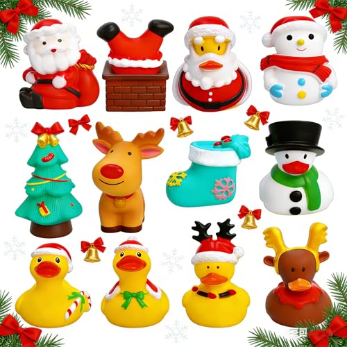 Yomwet 25 Inch Rubber Ducks for Kids Pack of 12 Mini Christmas Ducks Cute Holiday Ducking for Gift Toys Party Favors Jeep Ducks Themed Bath Toys for Toddlers Kids - Image 1