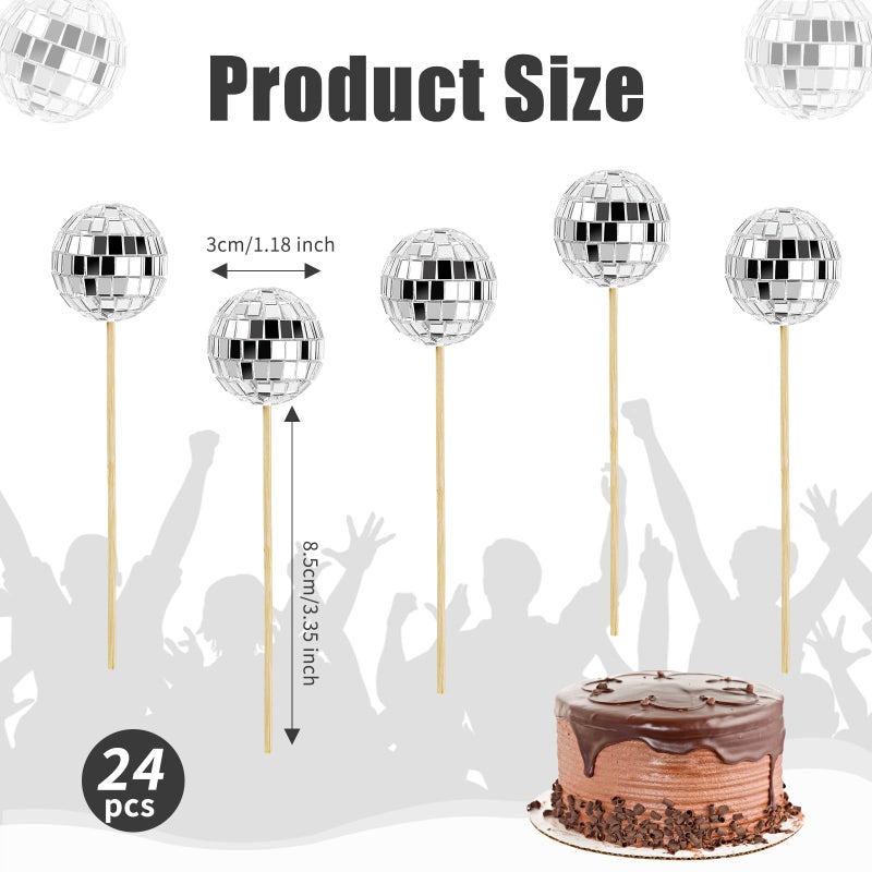 CLUEWR 24 PCS Disco Ball Cupcake Toppers Small Disco Ball Cake تختار 1970s ديسكو ديسكو ديكورات كعكة لعيد الميلاد لصالح - Image 2