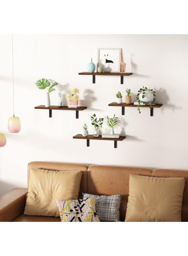 Floating Shelves Wall Mounted Wood Set of 3, Dark Brown with Metal Brackets - Image 3