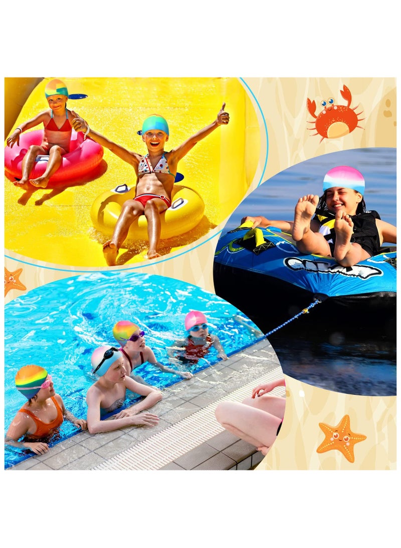 زيريفام قبعة سباحة للأطفال، عبوة من قطعتين من قبعات السباحة المرنة المصنوعة من السيليكون للأولاد والبنات والمراهقين والأطفال الصغار، قبعات سباحة مقاومة للماء للشعر الطويل والقصير للحفاظ على الشعر جافًا - Image 5