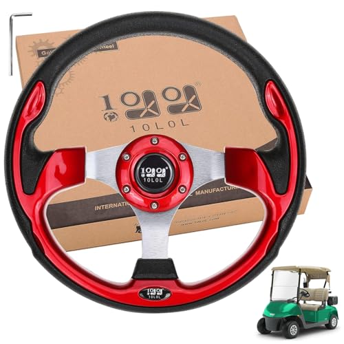 10L0L Golf Cart Steering Wheel, Universal Design Fit Yamaha, EZGO RXV & TXT, Club Car DS, Club Car Precedent Tempo, Most Golf Cart(Red) - Image 1