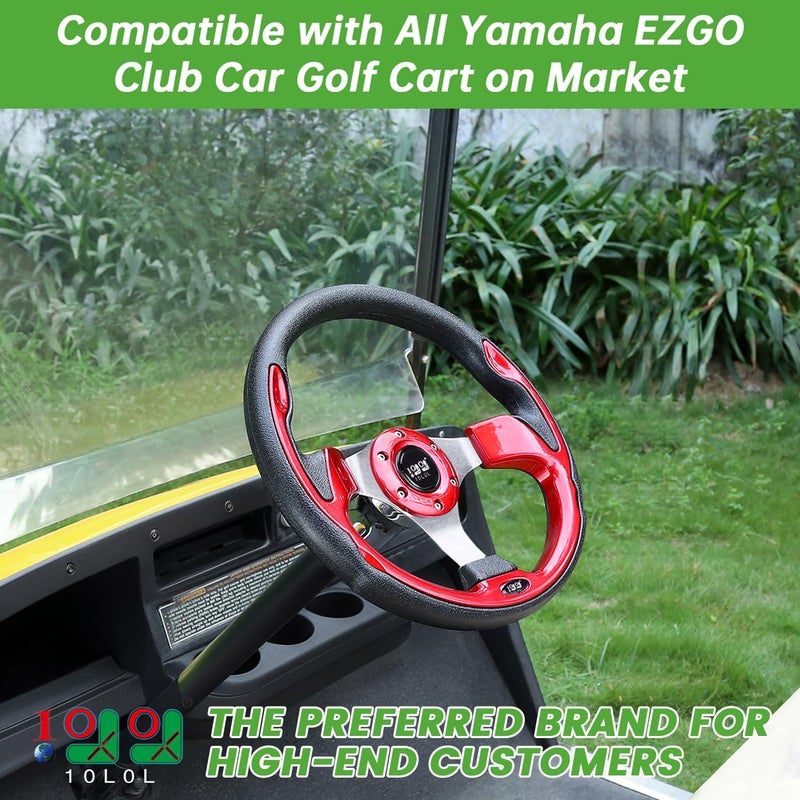 10L0L Golf Cart Steering Wheel, Universal Design Fit Yamaha, EZGO RXV & TXT, Club Car DS, Club Car Precedent Tempo, Most Golf Cart(Red) - Image 2