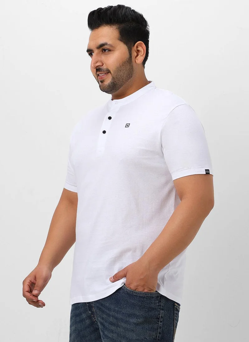 Urbano Fashion  Urbano Plus Men's White Solid Mandarin Collar Regular Fit Cotton T-Shirt for Men | Best Price UAE