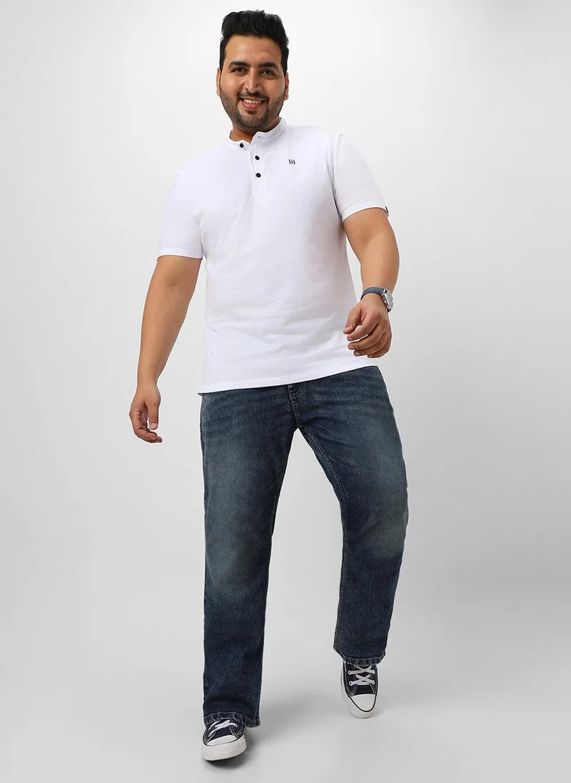 Urbano Fashion  Urbano Plus Men's White Solid Mandarin Collar Regular Fit Cotton T-Shirt for Men | Best Price UAE