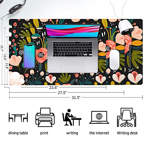 YOUWOUS Desk Mat Large Protector Pad 23.6" ×11.8", Non-Slip PU Leather Desk Blotter, Waterproof Mouse Pad for Office Home Black Floral - Image 2