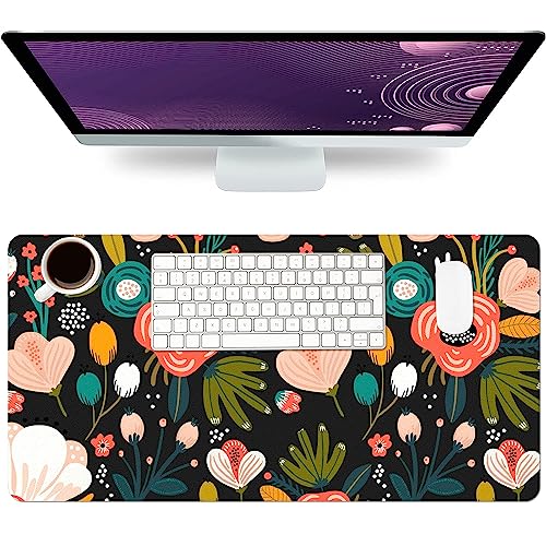 YOUWOUS Desk Mat Large Protector Pad 23.6" ×11.8", Non-Slip PU Leather Desk Blotter, Waterproof Mouse Pad for Office Home Black Floral - Image 1