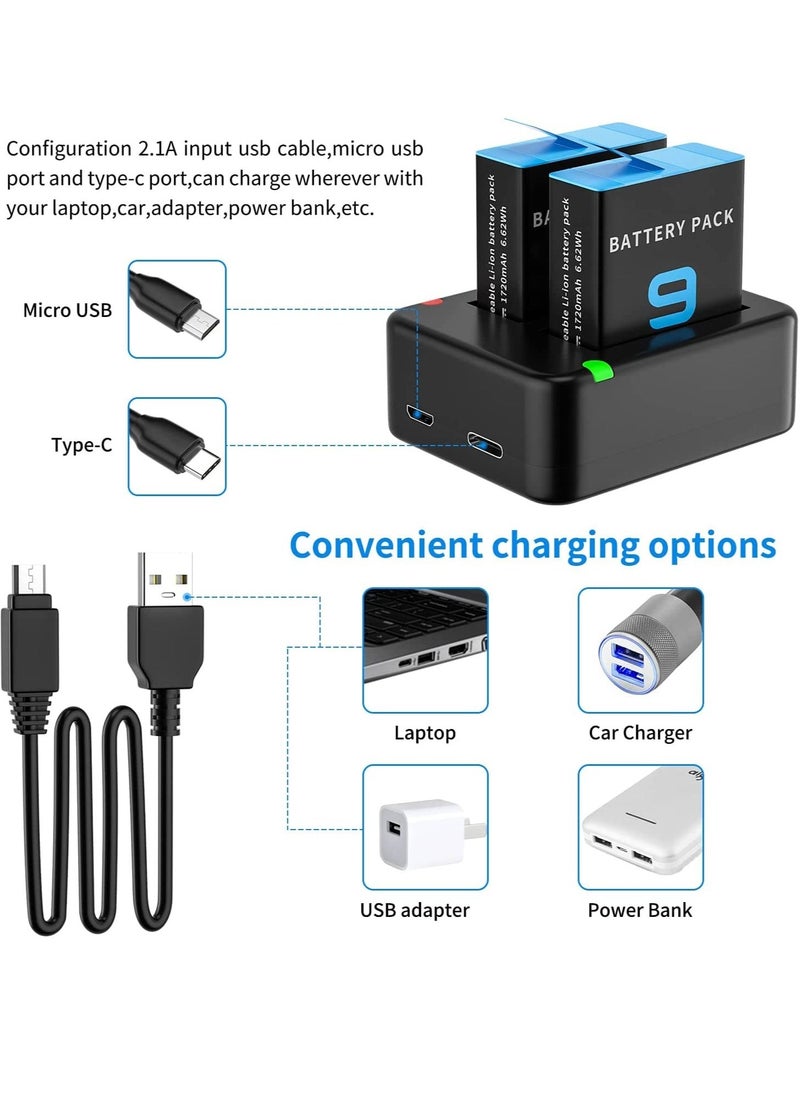 Dual Battery Charger, Compatible Dual Battery Charger for GoPro Hero 9/10/11 Black, Battery Charger Station with Micro USB Cable, Support Micro-USB/Type-C USB Port Charging - Image 5