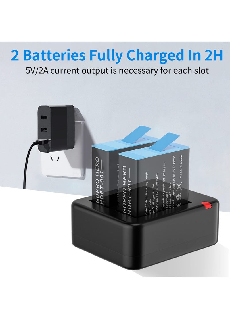 Dual Battery Charger, Compatible Dual Battery Charger for GoPro Hero 9/10/11 Black, Battery Charger Station with Micro USB Cable, Support Micro-USB/Type-C USB Port Charging - Image 3