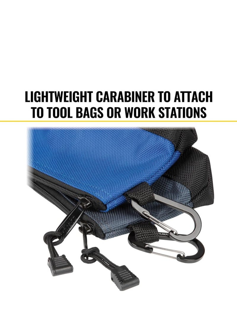 SOLARAE Zipper Bag Tool Pouch with Carabiners, Canvas Tool Bags, 7-Inch Blue and 14-Inch Gray Utility Bags, Canvas Tool Multipurpose Pouch Tote Bag, with Reinforced Bottom, 2-Pack - Image 3