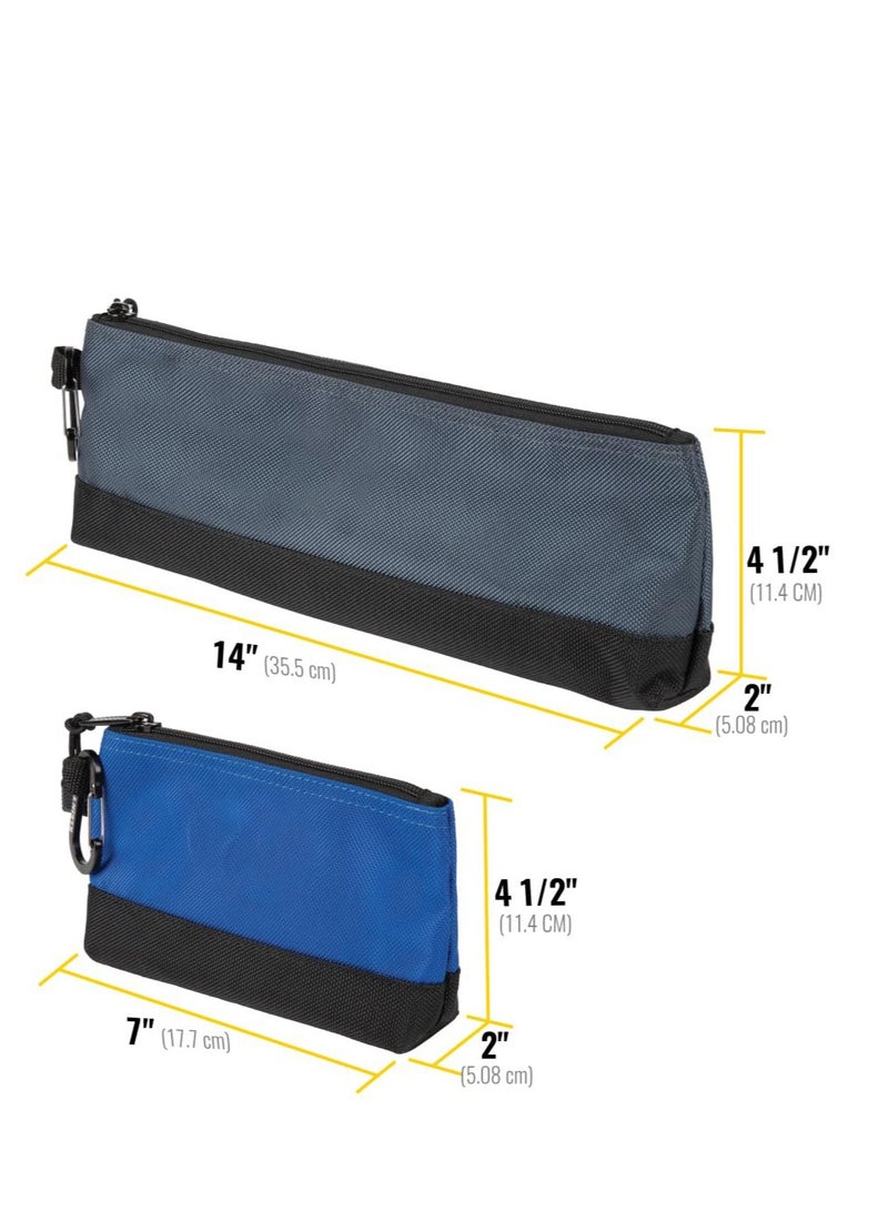SOLARAE Zipper Bag Tool Pouch with Carabiners, Canvas Tool Bags, 7-Inch Blue and 14-Inch Gray Utility Bags, Canvas Tool Multipurpose Pouch Tote Bag, with Reinforced Bottom, 2-Pack - Image 4
