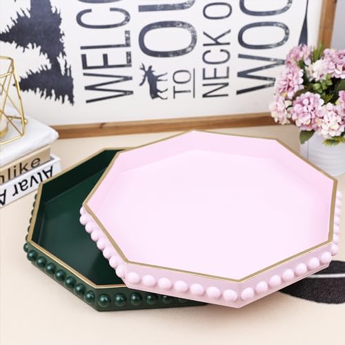 SforGUVA Pink Serving Tray for Coffee Table, Octagonal Beaded Plastic Decorative Tray for Ottoman, Kitchen Counter, Living Room - Image 3