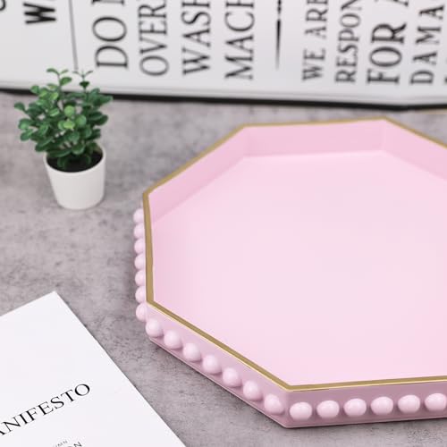 SforGUVA Pink Serving Tray for Coffee Table, Octagonal Beaded Plastic Decorative Tray for Ottoman, Kitchen Counter, Living Room - Image 5