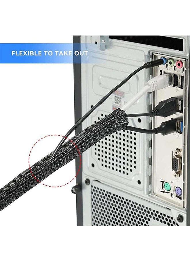 Generic Adjustable Braided Cable Sleeve 2m Black, Data Cable Arrange, Wire Hider with Flame Retardancy Wires Organizer and Protector, Cable Protection Sleeve for TV and Desk PC Cable Wraps  - Image 2