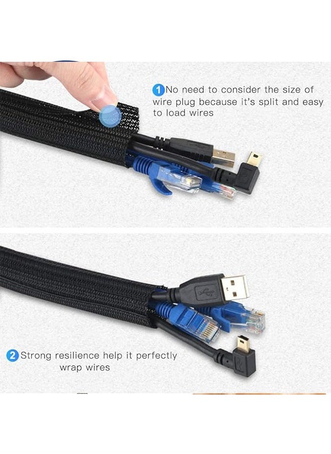 Generic Adjustable Braided Cable Sleeve 2m Black, Data Cable Arrange, Wire Hider with Flame Retardancy Wires Organizer and Protector, Cable Protection Sleeve for TV and Desk PC Cable Wraps  - Image 4
