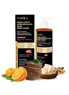 Nasola Kojic Acid African Black Soap Body Wash Authentic with Vitamin C Shea Butter Collagen Niacinamide Hyaluronic Acid and Vitamin E  1183 Fl Oz 