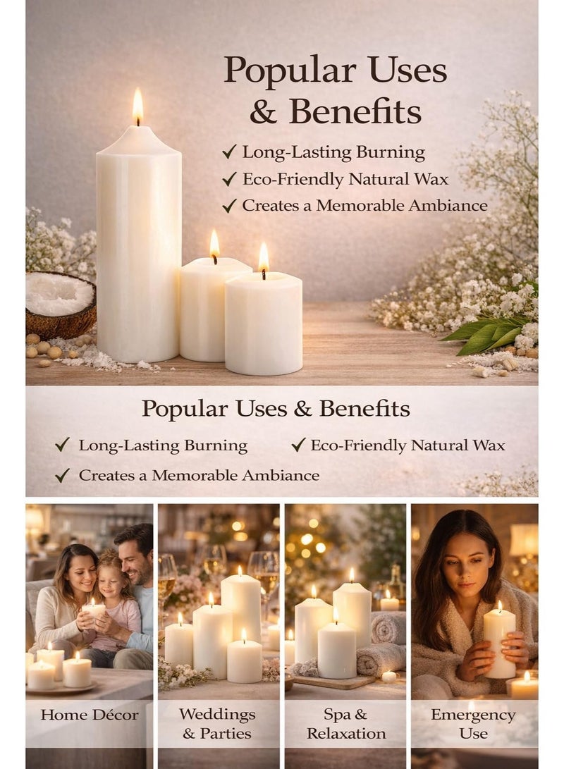 8 Piece Pillar Candle Set – Long Burning Decorative Candles for Home Décor, Weddings, Dinner Tables, Parties, Spa & Relaxation Ambience, Smokeless Unscented Candle Collection - Image 2