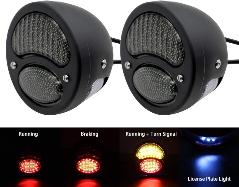 FATECIM 2Pcs Vintage Duolamp LED Tail Light with Turn Signals and License Plate Lamp - Black - Image 2