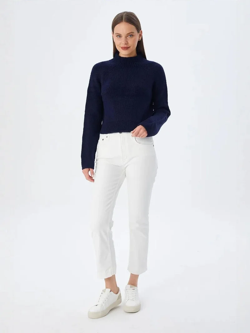 ميكسراي MIXRAY Women's Cropped Textured Knit Sweater