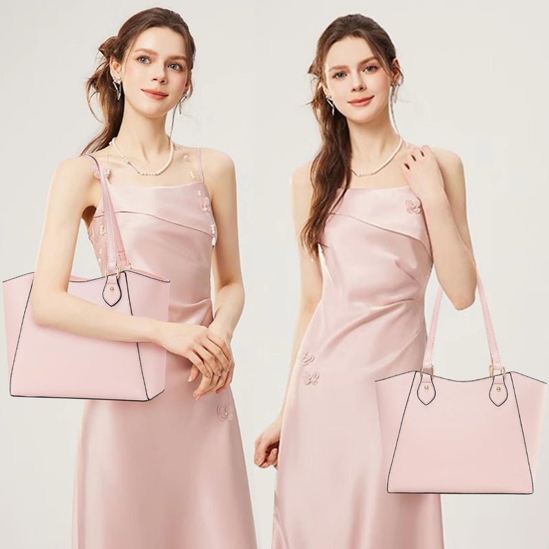 CHICAROUSAL Tote Bag for Women Large Handbags and Purses for Women PU Leather Womens Shoulder Bags (aYB Cream Pink) - Image 2