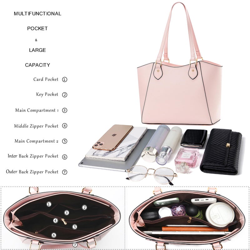 CHICAROUSAL Tote Bag for Women Large Handbags and Purses for Women PU Leather Womens Shoulder Bags (aYB Cream Pink) - Image 5
