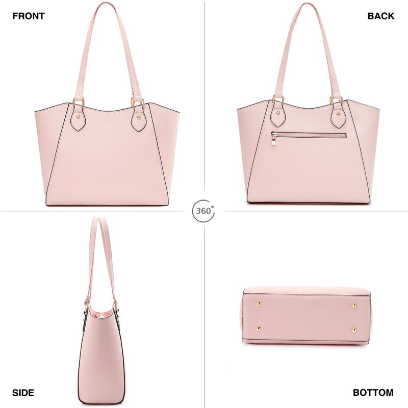 CHICAROUSAL Tote Bag for Women Large Handbags and Purses for Women PU Leather Womens Shoulder Bags (aYB Cream Pink) - Image 4