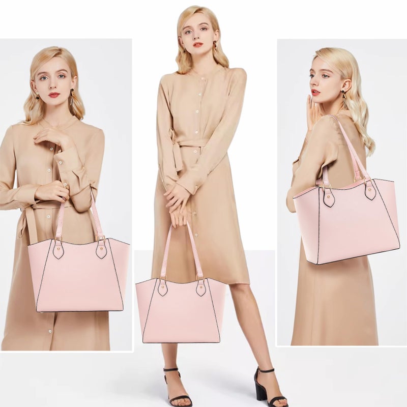 CHICAROUSAL Tote Bag for Women Large Handbags and Purses for Women PU Leather Womens Shoulder Bags (aYB Cream Pink) - Image 3