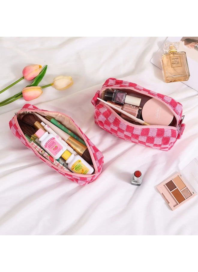Lydztion - Large Capacity Makeup Bag Set - 3 Pieces Checkered Cosmetic Bag for Women Travel Makeup Bag Organizer Cute Makeup Brushes Storage Bag Travel Toiletry Bag Storage Bag for Women,Pink - Image 1