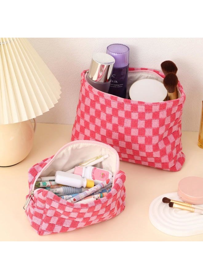 Lydztion - Large Capacity Makeup Bag Set - 3 Pieces Checkered Cosmetic Bag for Women Travel Makeup Bag Organizer Cute Makeup Brushes Storage Bag Travel Toiletry Bag Storage Bag for Women,Pink - Image 1