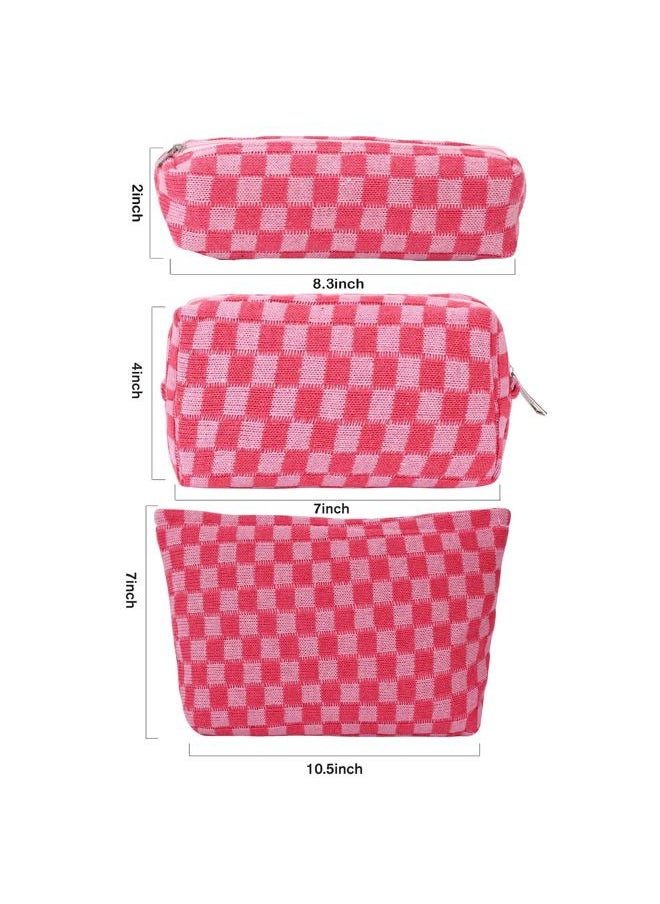 Lydztion - Large Capacity Makeup Bag Set - 3 Pieces Checkered Cosmetic Bag for Women Travel Makeup Bag Organizer Cute Makeup Brushes Storage Bag Travel Toiletry Bag Storage Bag for Women,Pink - Image 1