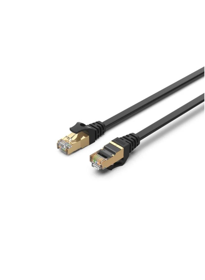 Unitek Cat 7 SSTP RJ45 Flat Ethernet Cable, 2 Meter, Black – High-Speed 10Gbps LAN Network Cable with 600MHz Bandwidth, Double Shielded Flat Design, Gold-Plated Connectors for Router, Modem, PC, Gaming, and Smart TV - Image 1