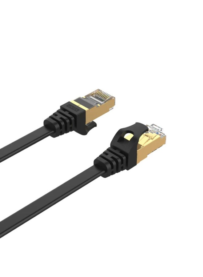 Unitek Cat 7 SSTP RJ45 Flat Ethernet Cable, 2 Meter, Black – High-Speed 10Gbps LAN Network Cable with 600MHz Bandwidth, Double Shielded Flat Design, Gold-Plated Connectors for Router, Modem, PC, Gaming, and Smart TV - Image 2