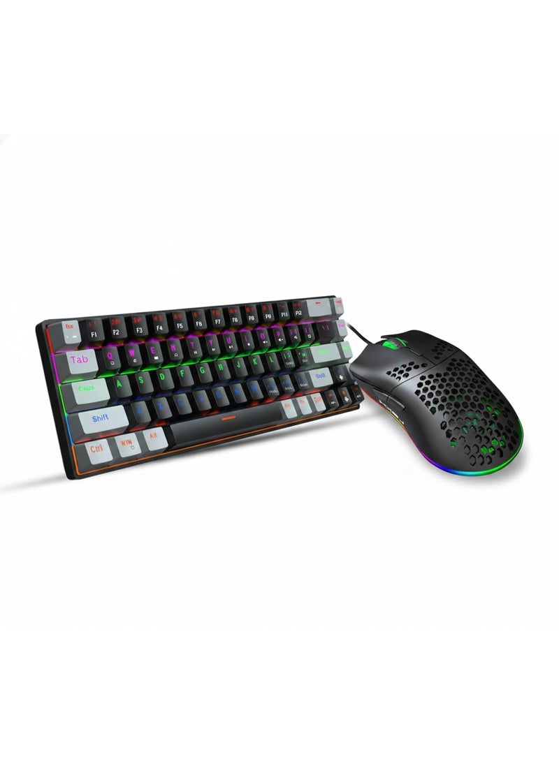 HXSJ Gaming Keyboard & Mouse Combo – 68-Key Mechanical Keyboard (Blue/Red Switch), RGB Backlit, Dual-Color Keycaps, Type-C Wired, Anti-Ghosting – HXSJ J900 RGB Gaming Mouse, 6 DPI, Lightweight, Ergonomic – PC/Laptop/Mac - Image 1